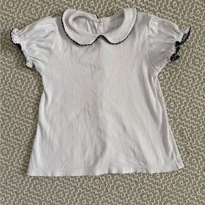 Proper Peony Girls White Peter Pan Collar Top with navy scalloped Trim